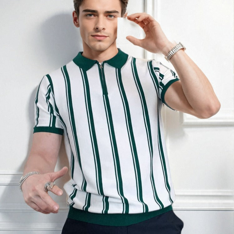Polo informal holgado y versátil de punto con cuello redondo a rayas