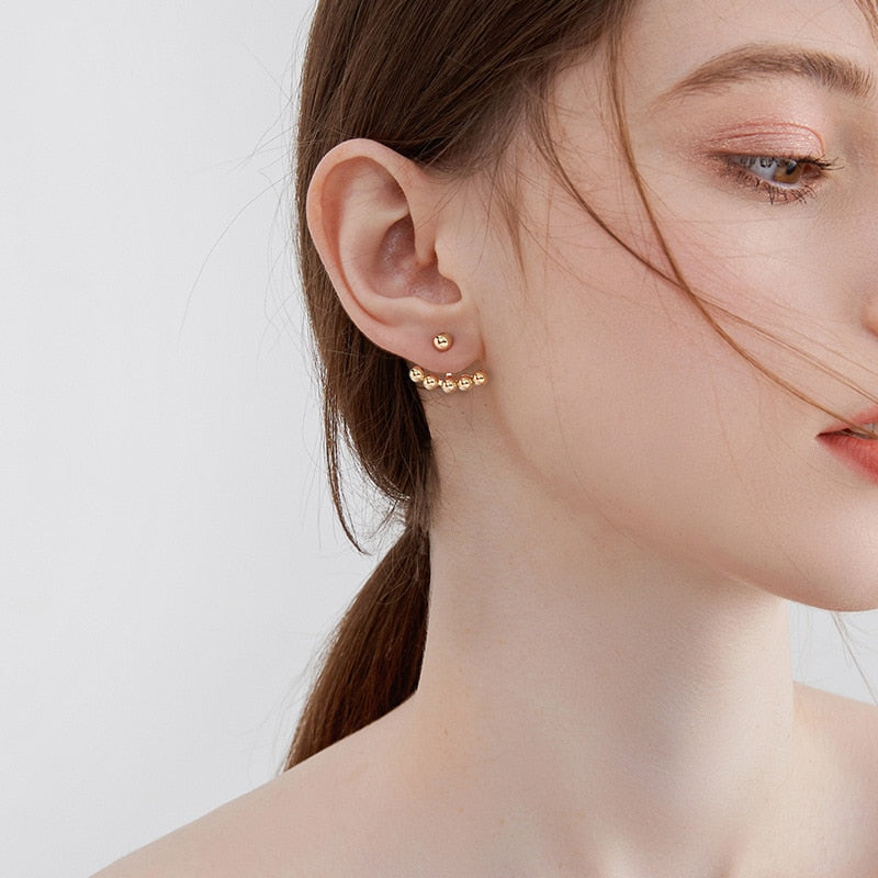 MIQIAO Real 18K Gold Stud Earrings Simple Smile Design Pure Solid AU750 Gold Ball Earrings Fine Jewelry Gifts for Women EA005
