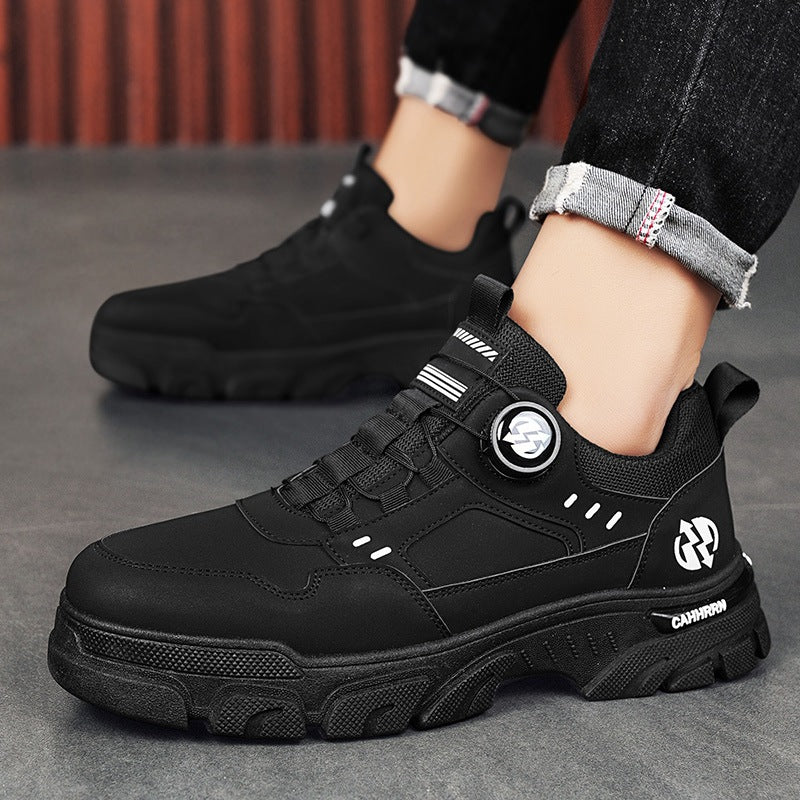 Zapatos trabajo de corte bajo, zapatillas casuales de cuero para hombre, zapatos de moda con botones giratorios para hombre