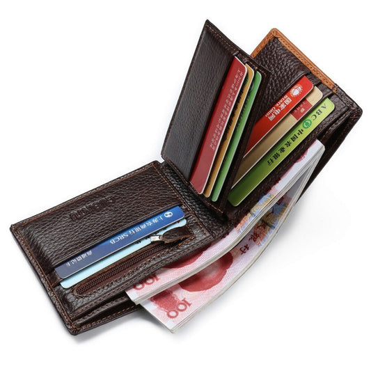 Cartera GUBINTU de piel auténtica para hombre, con bolsillo para monedas y cremallera