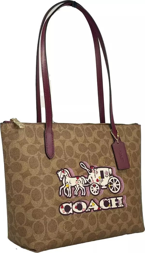 Signature Canvas Fiona Zip Tote Bag Brown