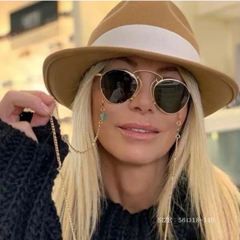 Gafas de sol redondas de metal de diseño, estilo retro para mujer, gafas clásicas de tendencia, de lujo, para conducir