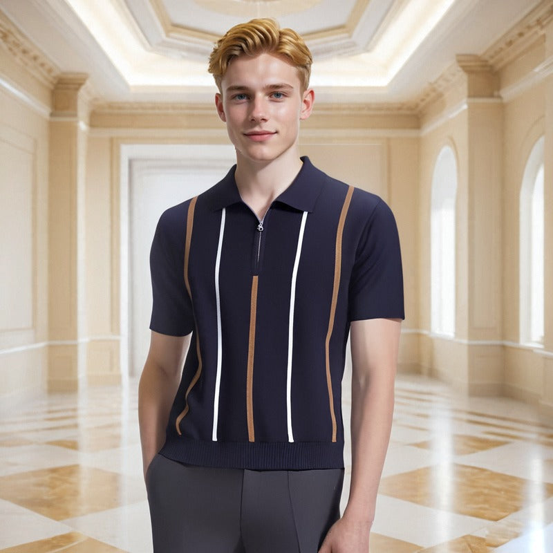 Polo de manga corta a rayas con bloqueo de color para hombre