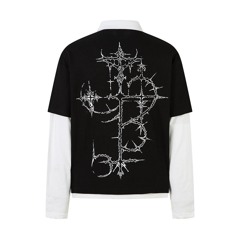 Sudadera unisex de manga larga con cuello gofre y estampado gótico de espinas