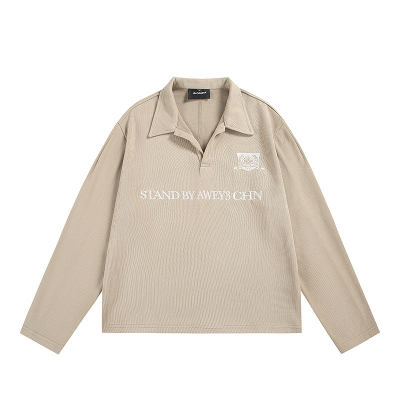 Polo holgado de manga larga para hombre, sudadera informal con cuello vuelto