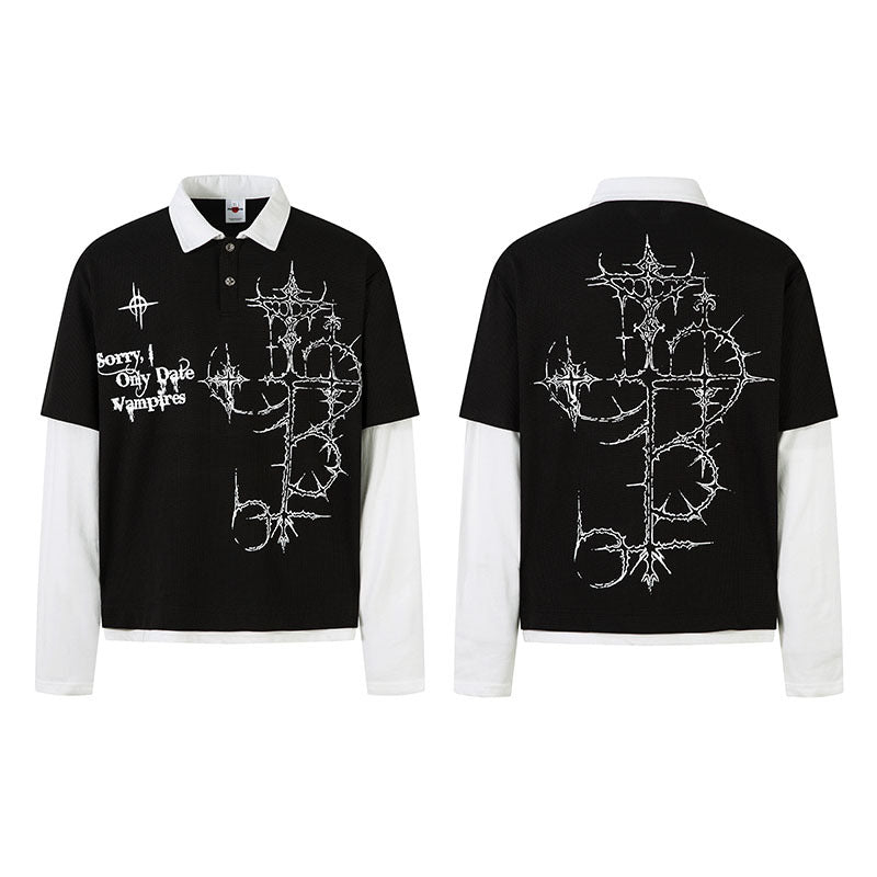 Sudadera unisex de manga larga con cuello gofre y estampado gótico de espinas