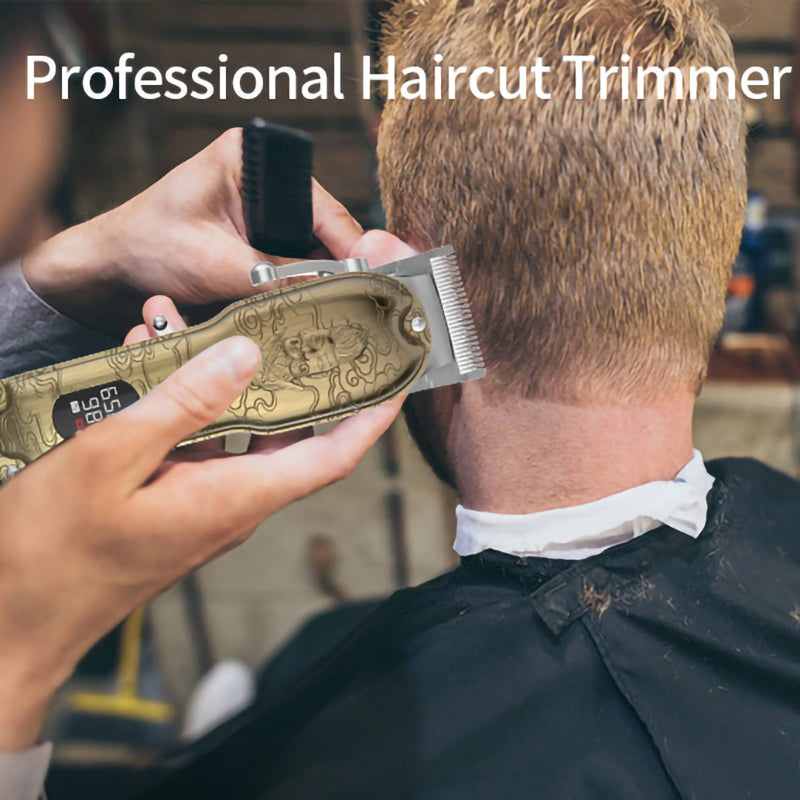 Cortadora de pelo totalmente metálica con cabezal de aceite retro, tijeras para tallar, máquina cortadora de pelo eléctrica con carga USB