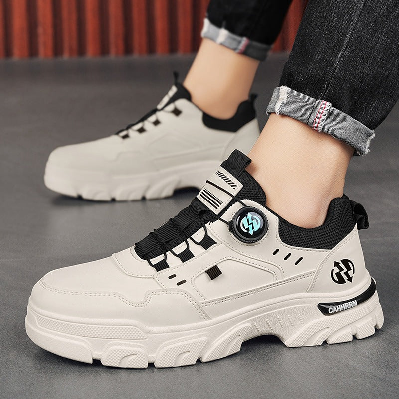Zapatos trabajo de corte bajo, zapatillas casuales de cuero para hombre, zapatos de moda con botones giratorios para hombre