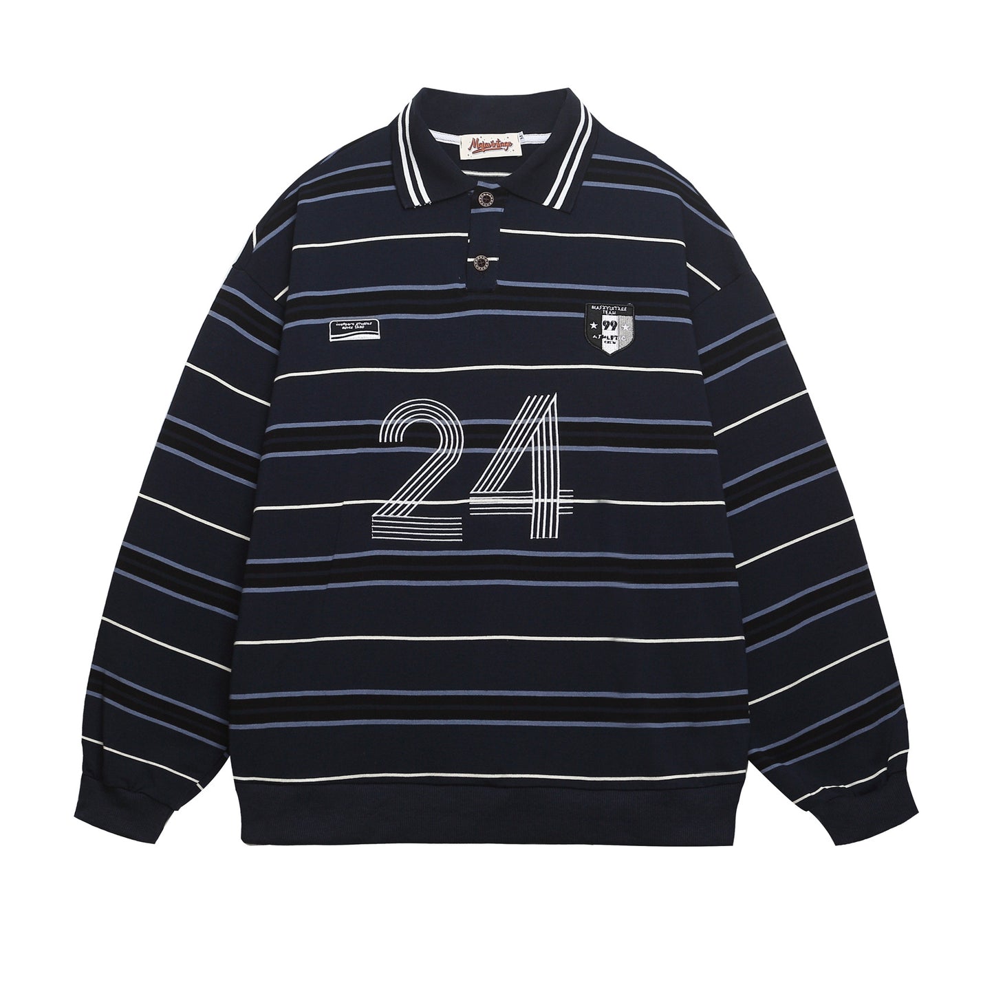 Sudadera unisex de rayas azules y blancas, holgada, informal, estilo relajado, versátil, con cuello polo