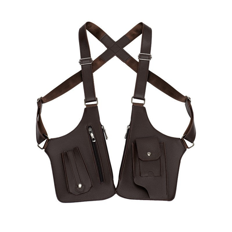 A medieval - style leather harness bag that is an anti - theft wallet, phone pouch, and suitable for men's Viking cosplay.