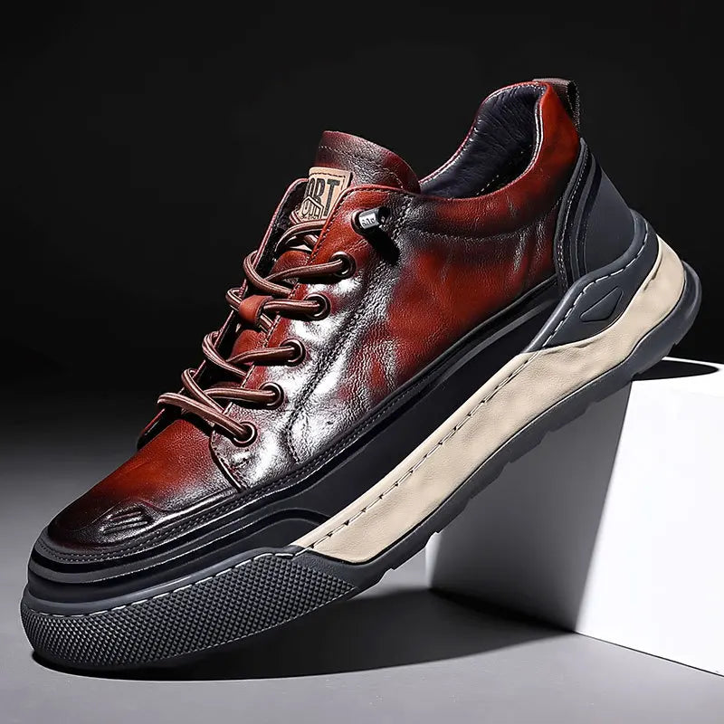 Zapatos deportivos de cuero genuino con cordones para hombre, zapatillas informales de moda