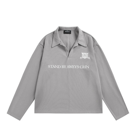 Polo holgado de manga larga para hombre, sudadera informal con cuello vuelto