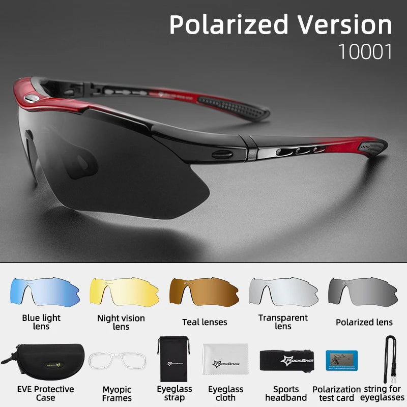 Gafas de sol deportivas polarizadas ROCKBROS para hombre, ciclismo de carretera, gafas de protección para ciclismo de montaña, 5 lentes