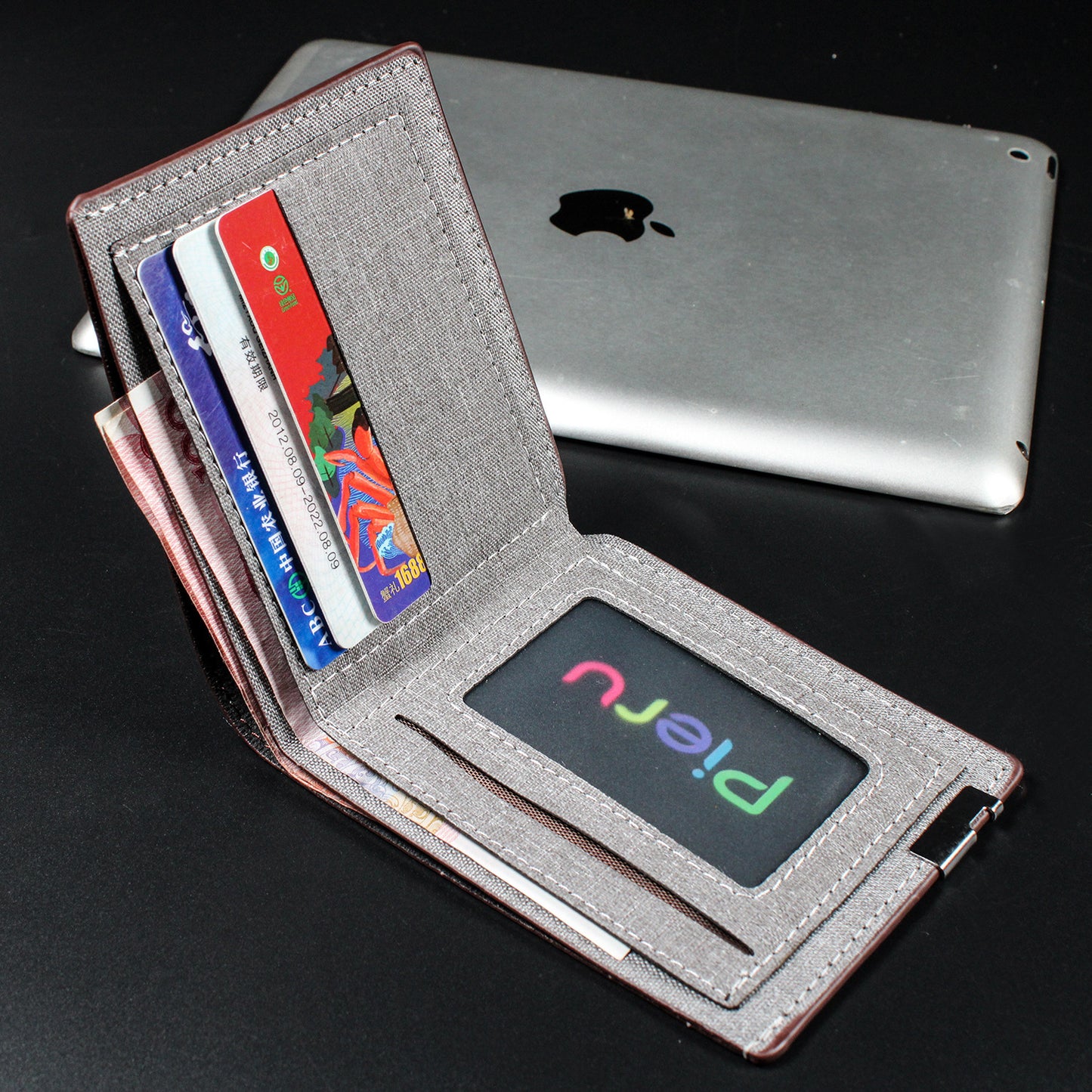 Cartera corta de lona para hombre