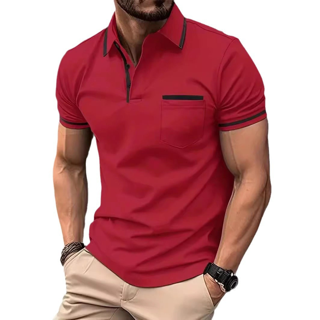 Polo deportivo para hombre con bolsillo y botones de Amazon, transfronterizo europeo y americano