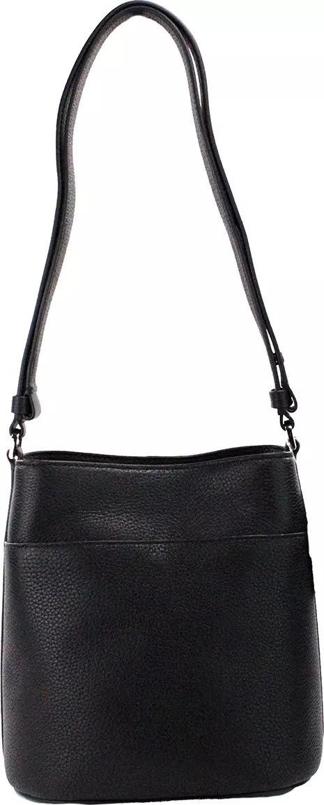 Leila Small Black Pebbled Leather Bucket Shoulder Crossbody Bag