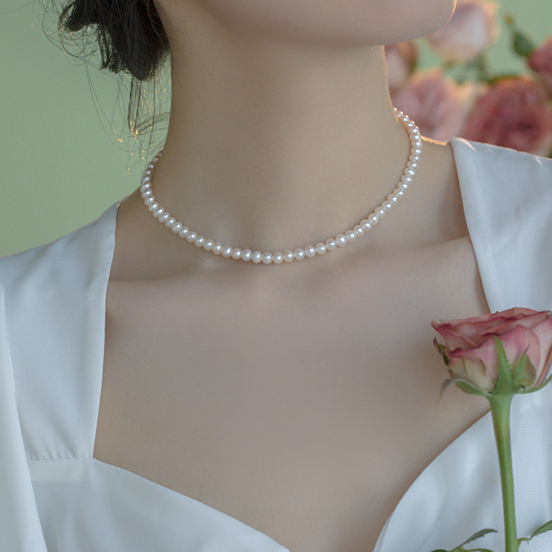 Pure natural freshwater pearl necklace, high-quality strong light pearl collarbone chain, elegant and high-end neck chain