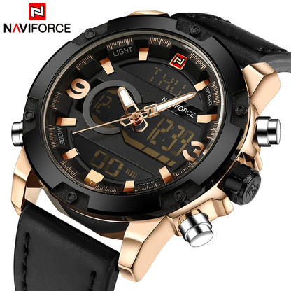 NAVIFORCE - Reloj deportivo analógico digital de cuero para hombre, marca de lujo, estilo militar, de cuarzo