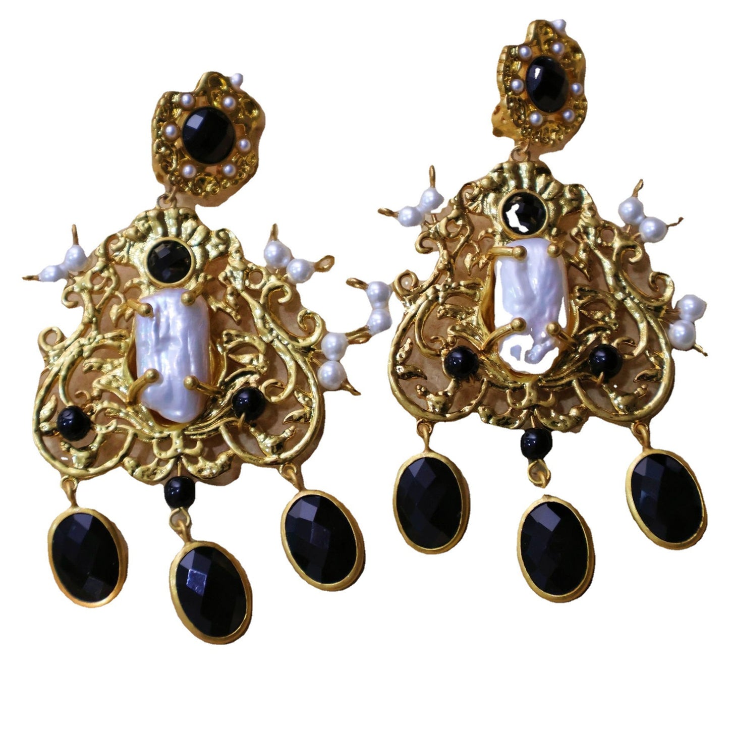 Unique Natural Baroque Pearl Aesthetic Style Zircon Pendant Air Earrings