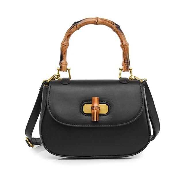 Bolso bandolera vintage con asa de bambú, de cuero