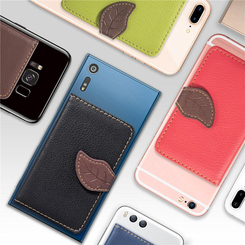 Funda creativa de cuero PU para teléfono, tarjetero para mujer y hombre, con adhesivo 3M, moderna y elegante.