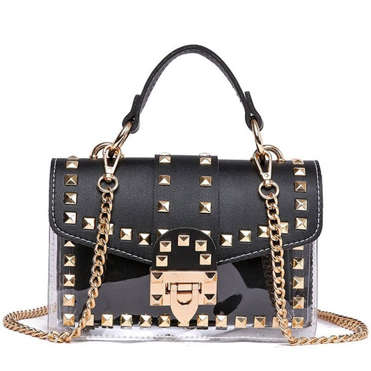 Bolso de mano elegante con remaches y nuevas cadenas para mujer