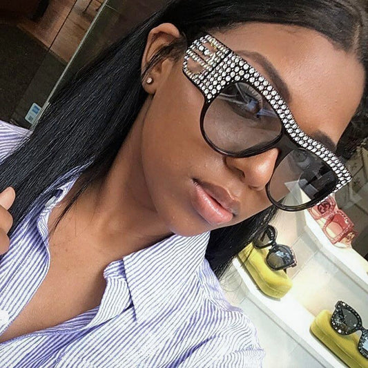 Gafas de sol cuadradas de lujo para mujer, montura extragrande con diamantes de imitación y brillantes.
