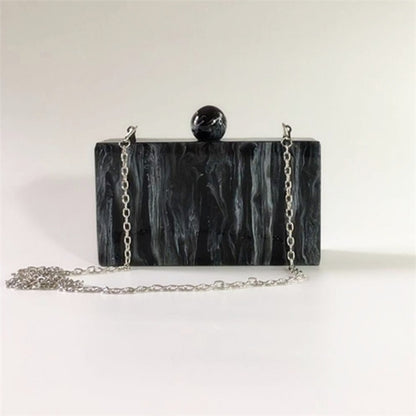 Bolso de mano acrílico con cabeza redonda y grano de mármol, moderno y versátil, color negro