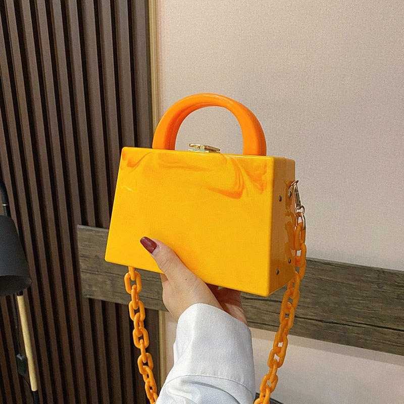Bolso de mano de noche para mujer, con hebilla de cadena acrílica