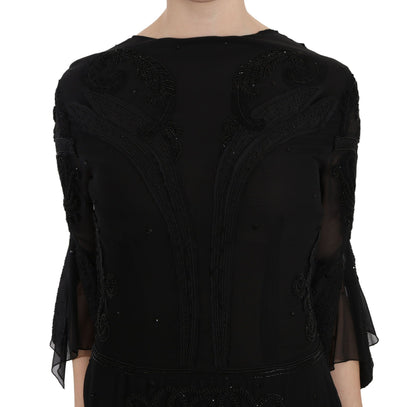 John Richmond Black Sequined Silk Mini Shift Gown