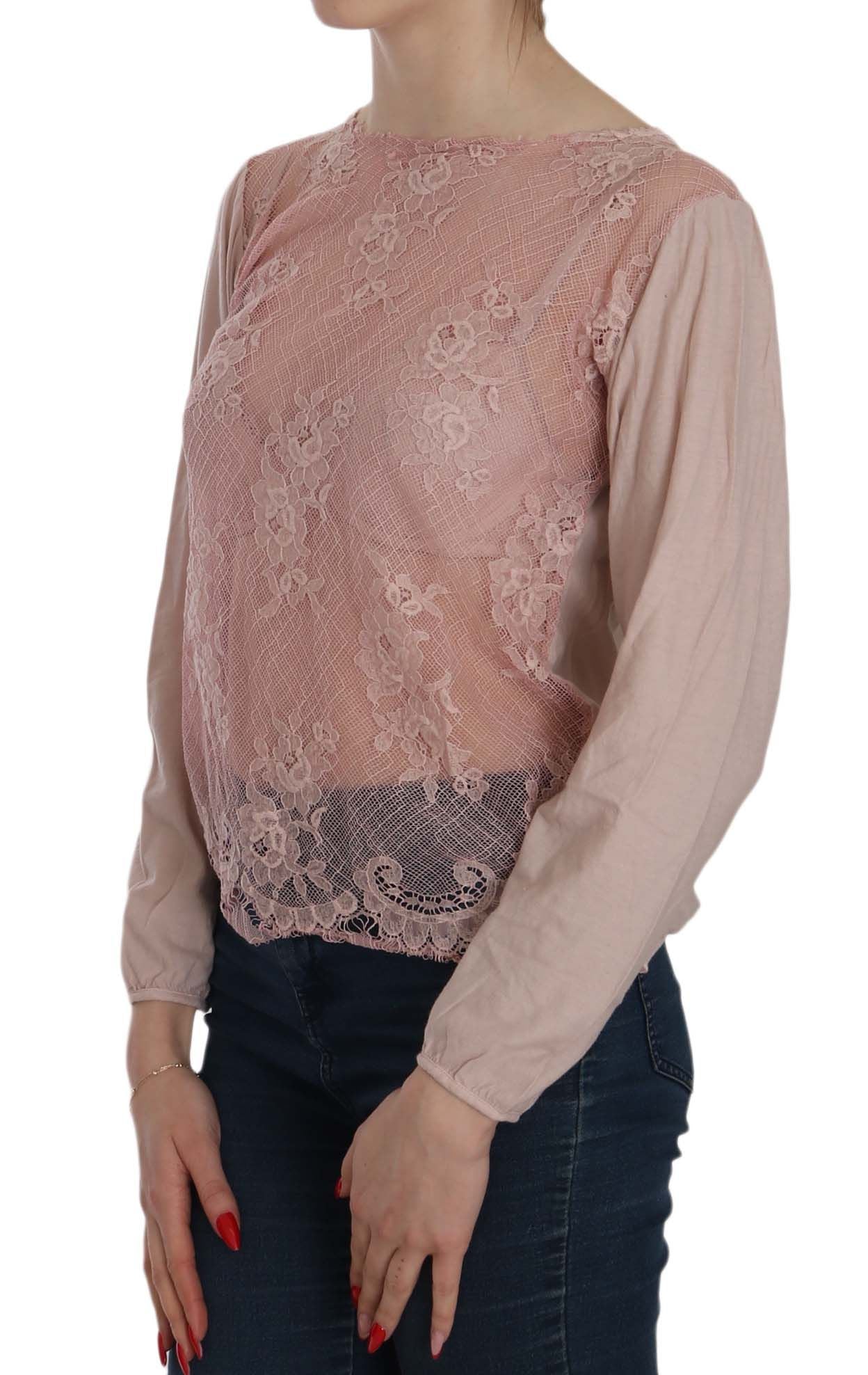 PINK MEMORIES Pink Lace See Through Long Sleeve Blouse