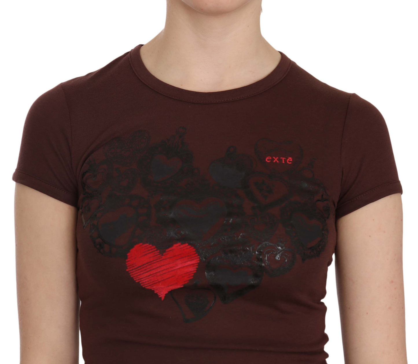 Exte Brown Hearts Short Sleeve Casual T-shirt Top