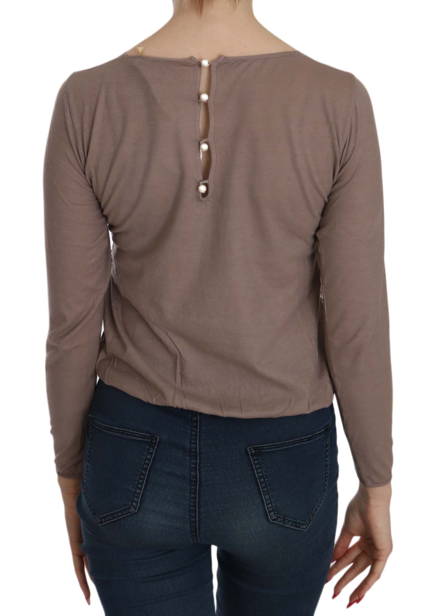 PINK MEMORIES Brown Lace See Through Long Sleeve Top