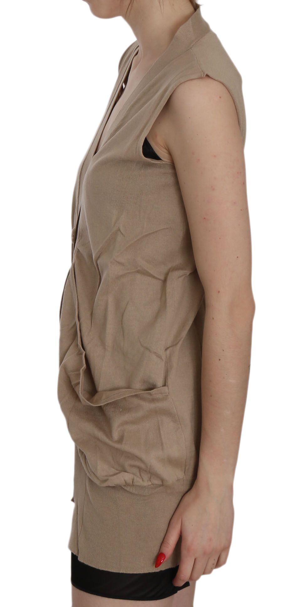 PINK MEMORIES Brown 100% Cotton Sleeveless Cardigan Top Vest