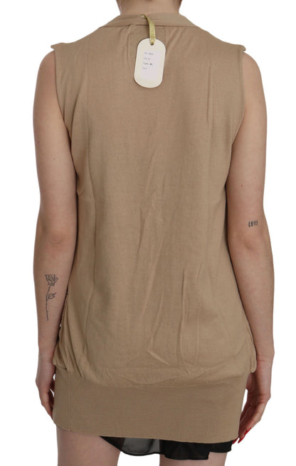 PINK MEMORIES Brown 100% Cotton Sleeveless Cardigan Top Vest