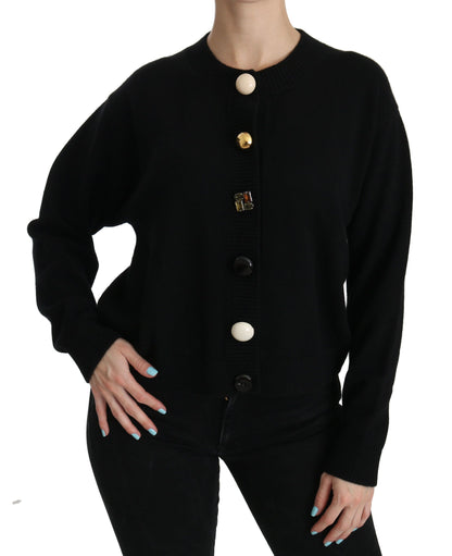 Dolce & Gabbana Black Button Embellished Cardigan Sweater
