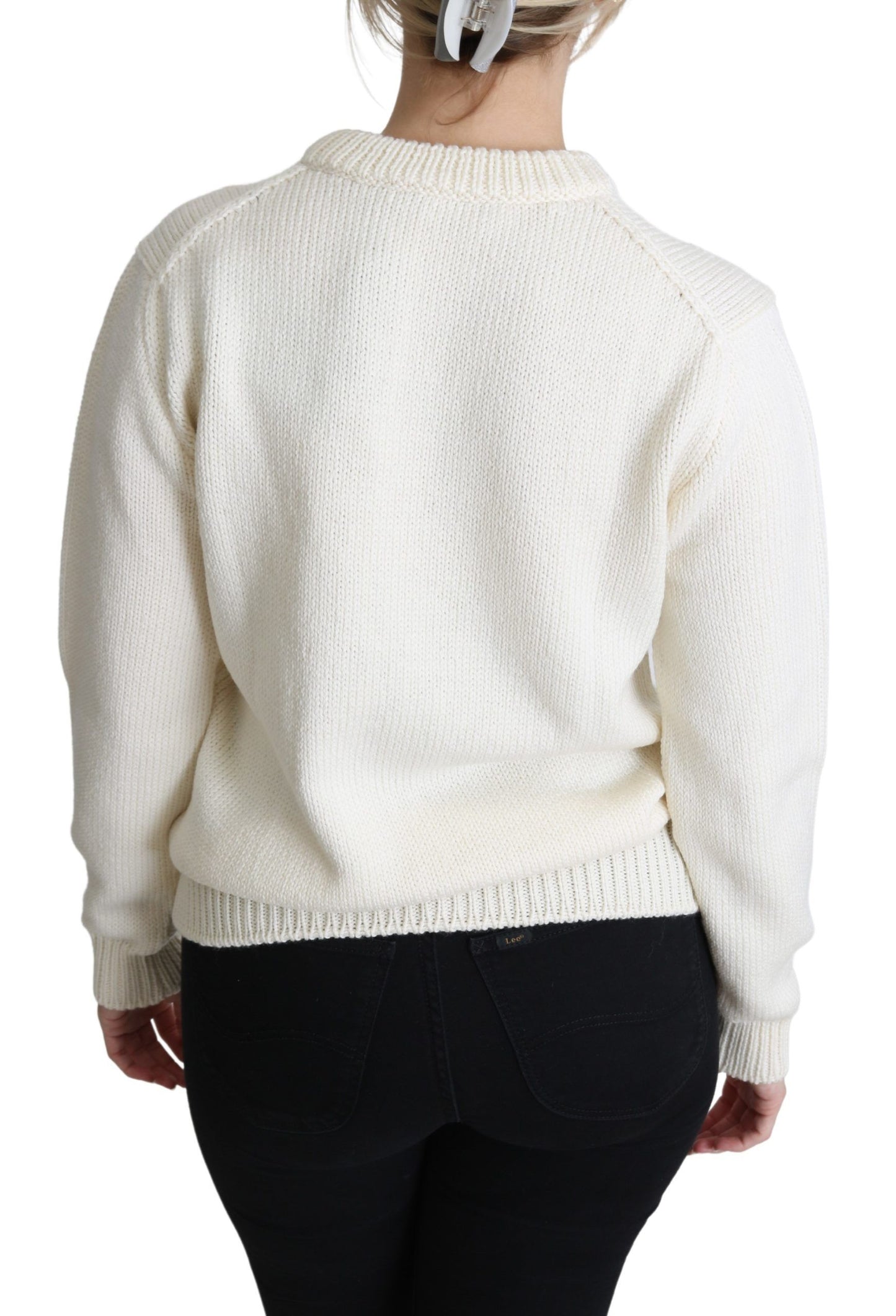 Dolce & Gabbana White Floral Wool Pullover Sunflower Sweater
