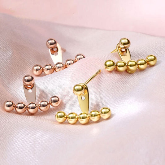 MIQIAO Real 18K Gold Stud Earrings Simple Smile Design Pure Solid AU750 Gold Ball Earrings Fine Jewelry Gifts for Women EA005