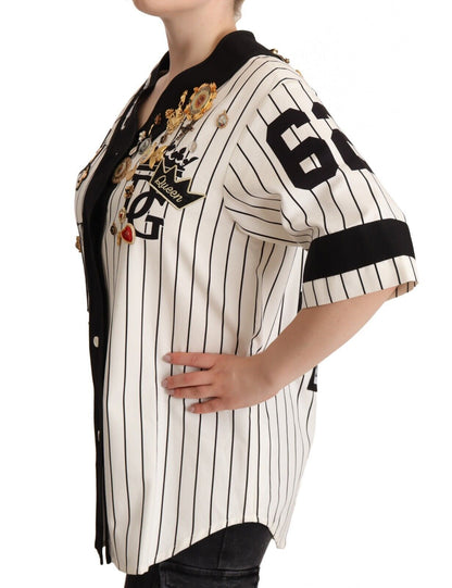 Dolce & Gabbana White Cotton Crystal Charms Amore Shirt