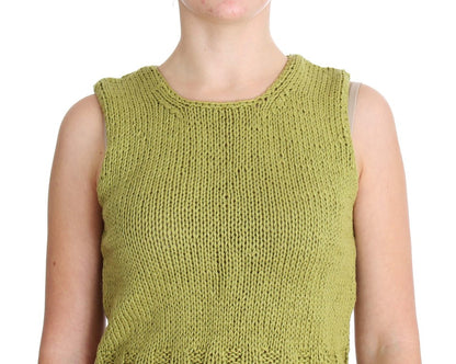 PINK MEMORIES Green Cotton Blend Knitted Sleeveless Sweater