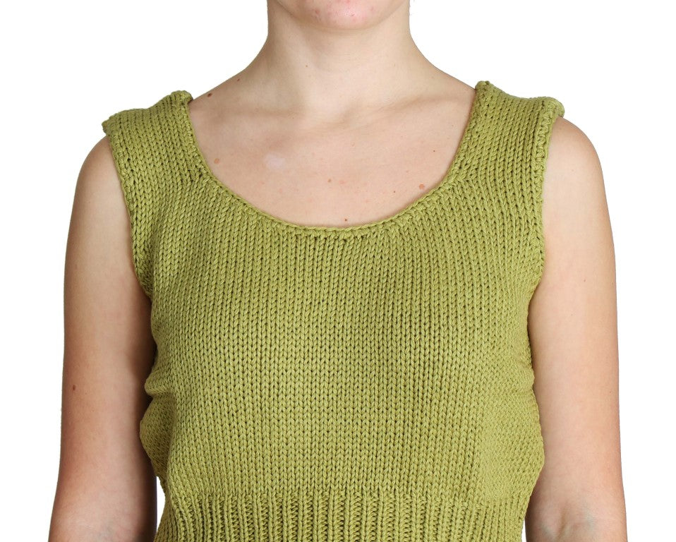 PINK MEMORIES Green Cotton Blend Knitted Sleeveless Sweater