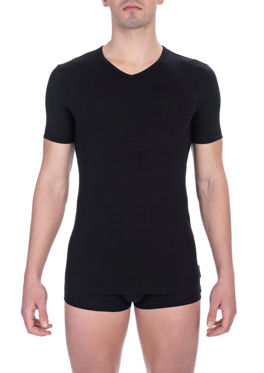 Bikkembergs Black Cotton Men V-Neck T-Shirt Twin Pack