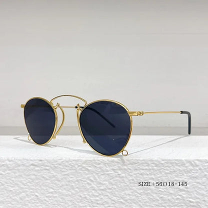 Gafas de sol redondas de metal de diseño, estilo retro para mujer, gafas clásicas de tendencia, de lujo, para conducir
