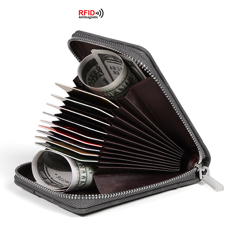 Cartera de camuflaje de PU con cremallera RFID, gran capacidad, para tarjetas de crédito