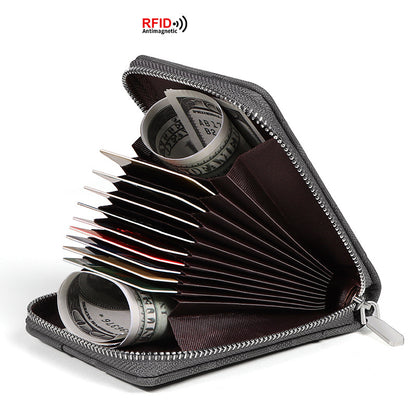 Cartera de camuflaje de PU con cremallera RFID, gran capacidad, para tarjetas de crédito