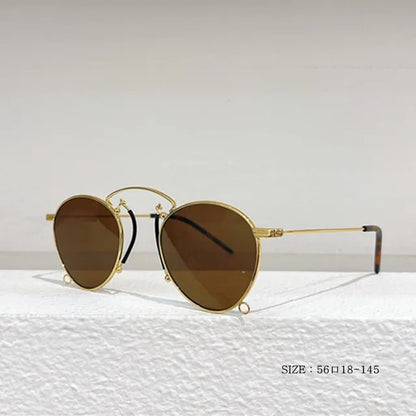 Gafas de sol redondas de metal de diseño, estilo retro para mujer, gafas clásicas de tendencia, de lujo, para conducir