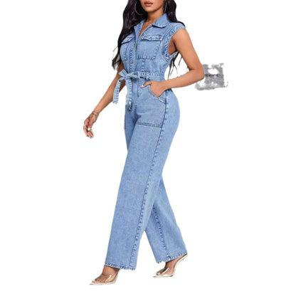 Mono vaquero con medio botón anudado y bolsillos