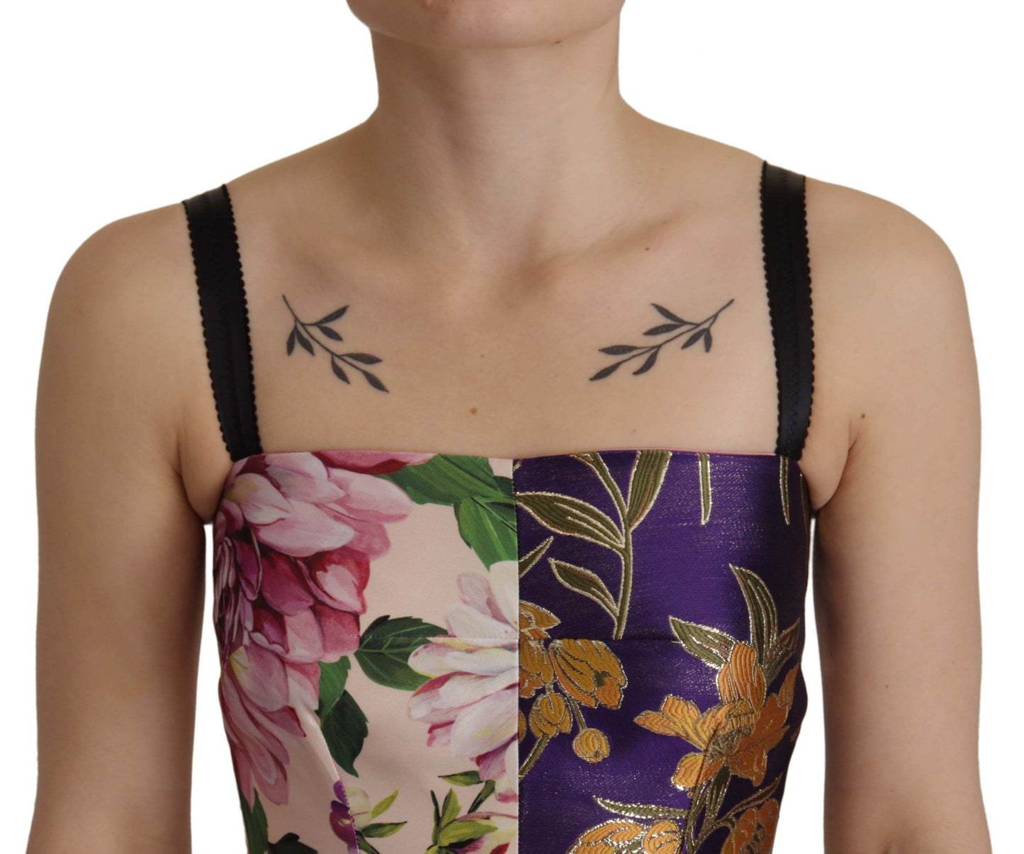 Dolce & Gabbana Dress Midi Patchwork Floral Jaquard Silk