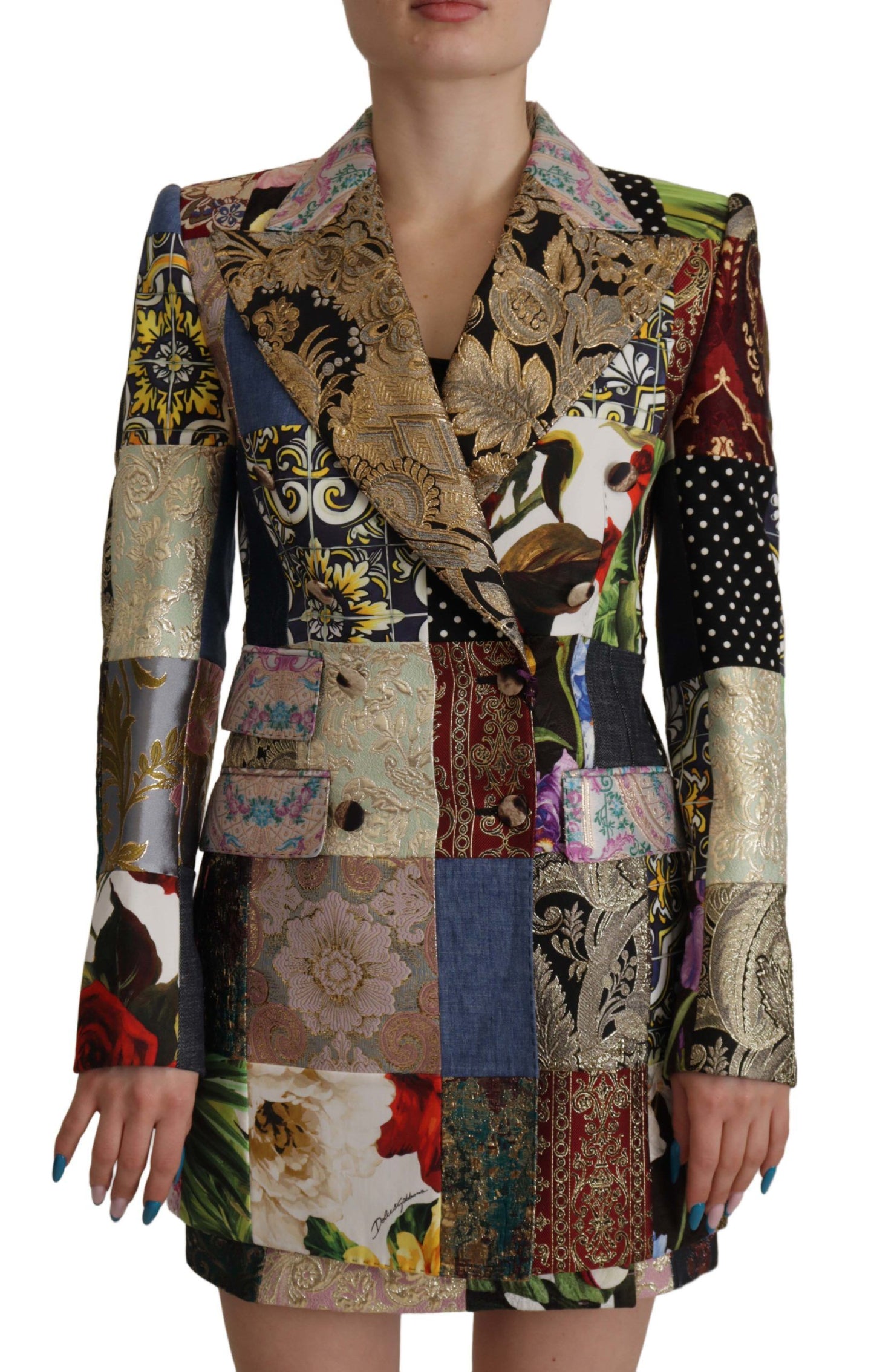 Dolce & Gabbana Multicolor Double-Breasted Patchwork Jacquard Blazer Jacket