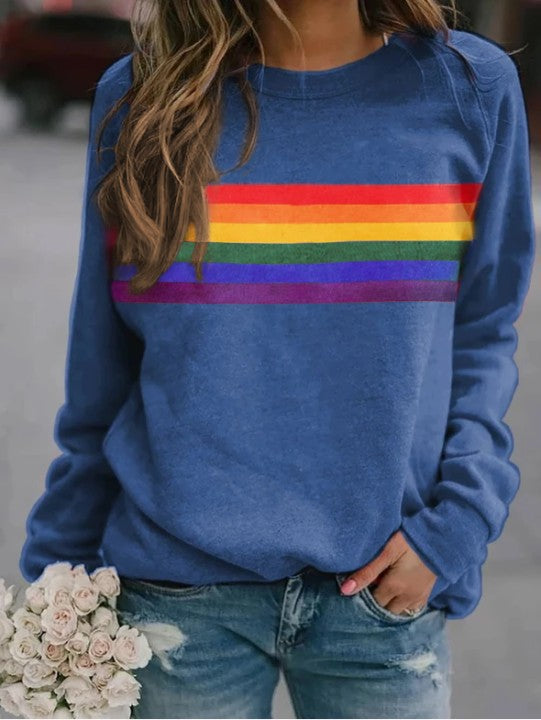 Sudadera de manga larga con cuello redondo y estampado de rayas de colores